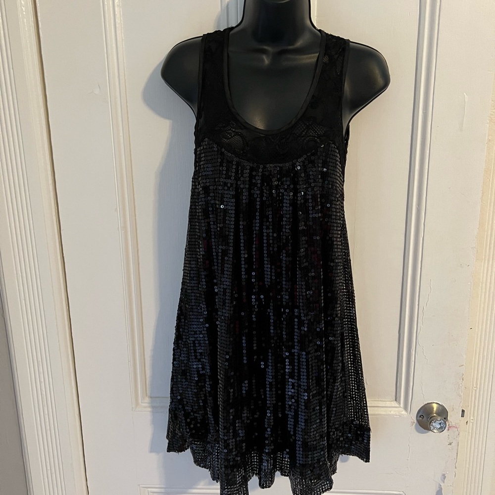 Wild Cat Black Sequin & Lace Mini Dress – Size M